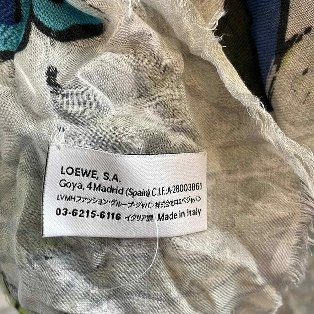 Loewe Luxury Silk Scarf Blue and‎ White William De Morgan Flowers Anagram